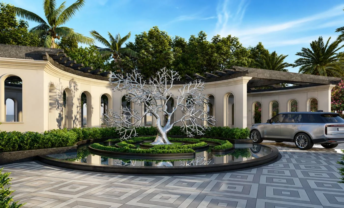 Water body and sculpture court at Abhyudaya Celestial, Shalimar One World